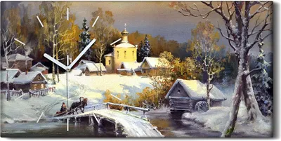 Produktbild von Wandbild Leinwand Bilder Wanduhr 60x30 Gemälde Winter Schnee Landschaft - weiße Hände