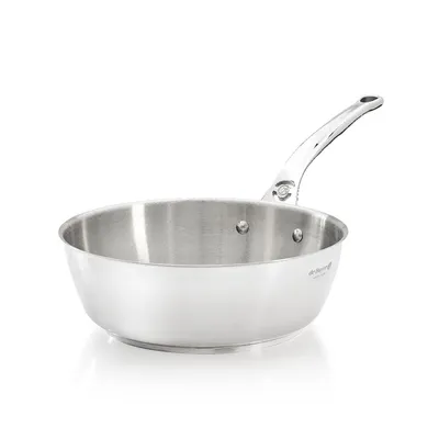A stainless steel saucepan on a white background.