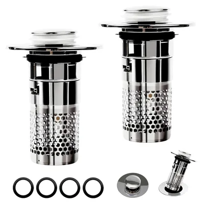 Produktbild von 2 Stück Spülbeckenstöpsel mit Sieb, 33-40 mm Abflussstöpsel mit Haarsieb, Pop-up-Abflusssieb, universelles Pop-up-Abflusssieb aus Edelstahl für Arbeitsplattenabflüsse.