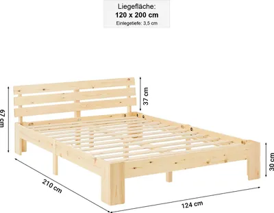 Image de Lit double en bois Lit futon 120x200 cm pin naturel Cadre de lit en bois massif