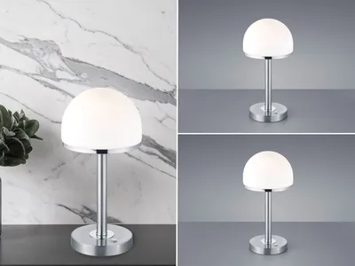 Produktbild von 2 Vintage LED Tischleuchen Nickel matt mit Glaslampenschirm in weiß TOUCH Dimmer