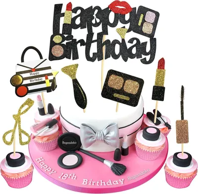 Image de Fillette rouge à lèvres Set de décoration de gâteau noir et or Cupcake Toppers