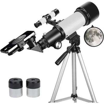 Productafbeelding van Refractortelescoop voor beginners, 70 mm opening, 400 mm brandpuntsafstand, met statief en telefoonadapter, wit