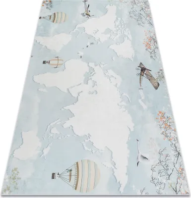 Immagine prodotto di Tappeto lavabile BAMBINO 1163 Mappa del mondo, mondo per bambini antiscivolo - blu azzurro 80x150 cm