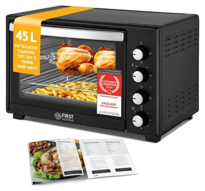 Minibackofen 45L 2000W mit Timer, Drehspieß & 4 Einschubhöhen