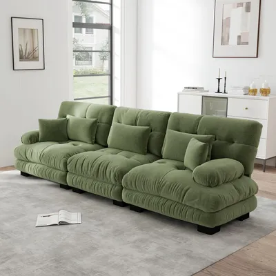 Produktbild von 3-Sitzer Modulares Ecksofa Chenille Grün mit Tiefensitz, Schlafsofa komfortabel gepolstert, runde Armlehnen, hochelastische Schaumstoffpolsterung