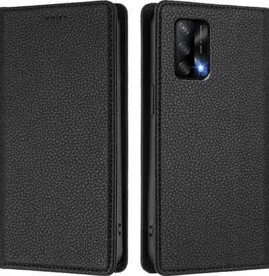 Produktbild von Litchi Leder Handyhülle für Oppo A74 4G/F19/F19S/A95 4G/Reno6 Lite Wallet Kartenfächer Standfunktion Hülle Schwarz