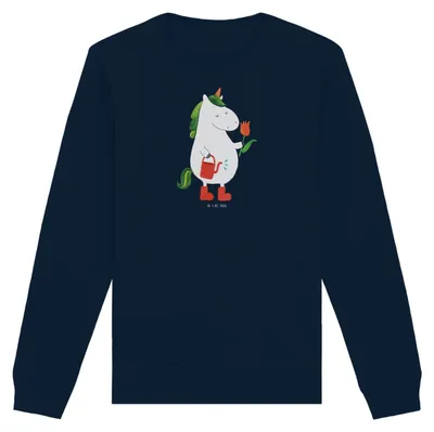 Produktbild von Mr. & Mrs. Panda Bio Baumwoll Pullover Einhorn Gärtner Größe S - French Navy - Geschenk, Rundhals, Blume, Unicorn, Einhörner, Sweater, Stiefel, Pulli, Sweatshirt, Garten