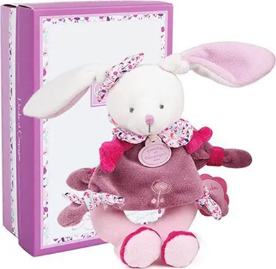Image de Coffret cadeau Doudou - Lapin hochet en peluche 19 cm
