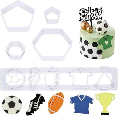 Productafbeelding van Voetbal Uitsteekvormen - 5 Stuks Koekjessnijders voor Taartdecoratie
