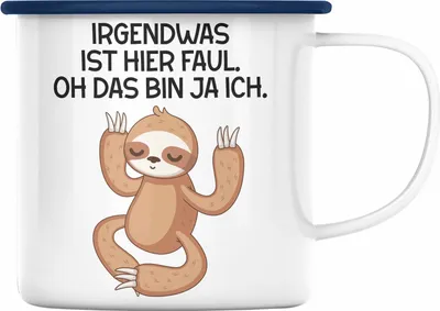 Produktbild von Trendation - Faultier Grafik Emaille Tasse Lustiger Spruch BüroEmaille Tasse mit Spruch Geschenk Kollege Kollegin Faul (Blau)