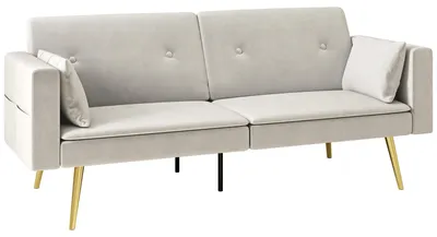 Produktbild von HOMCOM Schlafsofa, samtartiger Bezug mit Holzrahmen, für Wohnzimmer, Gästezimmer