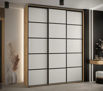 Obrázok produktu pre Šatníková skriňa YVONA 4 - 200/45 cm, dub artisan / biela / čierna