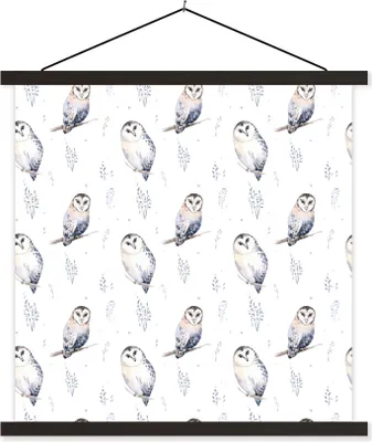 Produktbild von MuchoWow® Textilposter Winter - Muster - Eule 120x120 cm mit schwarzem Rahmen - Aufhängungsset