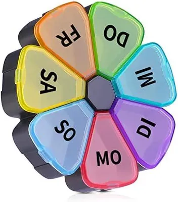 Produktbild von Opret Tablettenbox 7 Tage, Pillendose Medikamentenbox 7 Tage mit Große Fächer, Tabletten Wochenbox Pillenbox Tablettendose für Unterwegs Rund