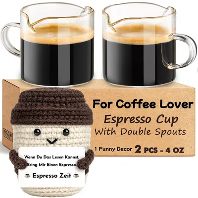 2 Espressotassen mit Doppelausgießer, 120 ml, Glas, hitzebeständig