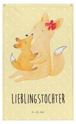 Produktbild von Mr. & Mrs. Panda Gobelin Fuchs Mama - Gelb Pastell - Geschenk, Tapestry, Wandbild, Wandteppich, Mutter, Tochter, Schoß, Umarmen, Stoffbild, Muttertag, Wandbehang