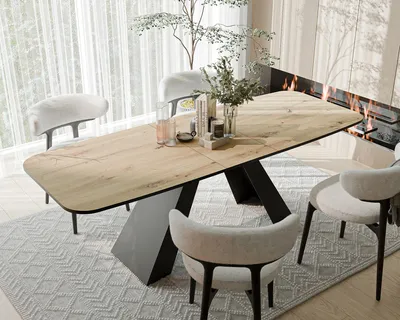Produktbild von Ausziehbarer Tisch ZENITH 160/198 cm mit Metallbeinen und schwarzem Rand Schwarz / Artisan-Eiche