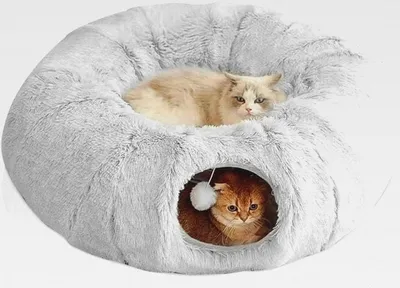 Produktbild von Katzentunnel, Katzentunnel Rund, Großer Katzentunnels mit Zwei Eingängen Katzenhöhle, Katzen Donut mit Katzenbett, Katzen Tunnel mit Fellknäuel, Interaktives Katzenspielzeug für Indoor (85×26cm)