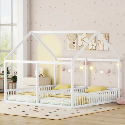 Produktbild von Sweiko 90 x 200 Einzelbetten, flache Betten, Hausmodelle, 2-in-1-Betten, Weiß