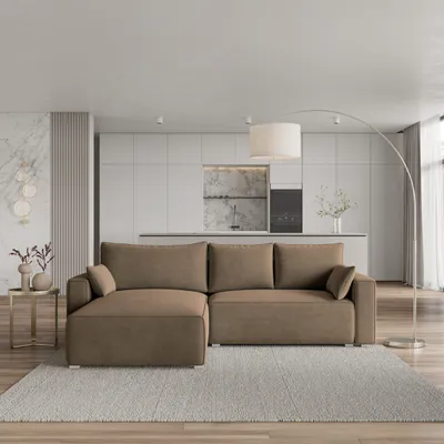 Zdjęcie produktu dla Masseno Narożnik FORIL z funkcją spania i pojemnikiem na pościel Kształt L, Rozkładana sofa, Rogówka - Beżowy, MONOLITH 09