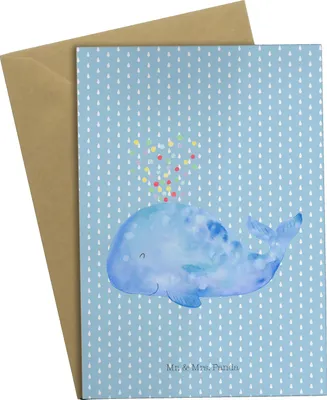 Produktbild von Mr. & Mrs. Panda Grußkarte Wal Konfetti - Blau Pastell - Geschenk, Neustart, Meer, hochzeitskarten, weihnachtskarten, osterkarten, Abnehmen, einladungskarten, Diät