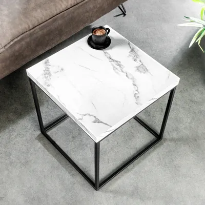 Produktbild von riess-ambiente Moderner Beistelltisch ARCHITECTURE 45cm weiß Marmor-Design Metallgestell Couchtisch Tisch