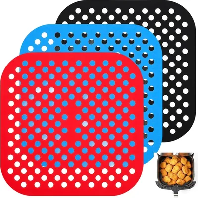 Imagen del producto de Juego de tres láminas de silicona para freidoras de aire, de 21,5 cm, perforadas