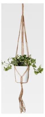 Produktbild von Makramee-Pflanzenaufhänger für den Innenbereich, handgefertigtes Baumwollseil – einzelner Knoten, 73 cm (quadratisch, natürlich)