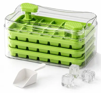 Produktbild von Eiswürfelbereiter 84 Würfel, Eiswürfelbox mit Aufbewahrungsbehälter, Deckel & Schaufel, platzsparend für Gefrierschrank