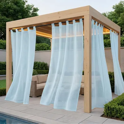 Produktbild von Outdoorvorhänge Wasserdicht Transparent Vorhang mit Abnehmbaren Schlaufen für Balkon Terrasse Pavillon, 1 Stück, Blau, B132xH213cm