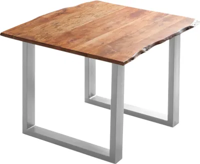 Produktbild von Esstisch Baumkante massiv Akazie nougatfarben 90 x 90 cm silber LAURINA