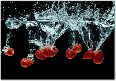 Produktbild von Tulup® Glas-Bild - 100 x 70 - Wandbild aus Glas - Wandkunst - Wandbild hinter gehärtetem Sicherheitsglas - Essen & Getränke - Erdbeeren Wasser - Rot