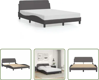Produktbild von The Living Store Bettgestell mit Kopfteil Grau 140x190 cm Kunstleder