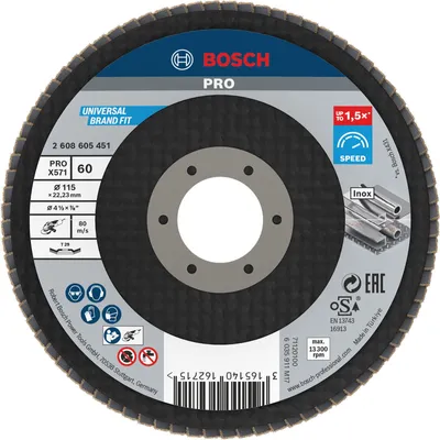 Produktbild von Bosch Accessories 2608605451 X571 Fächerschleifscheibe Durchmesser 115 mm Bohrungs-Ø 22.33 mm Stahl 1 St