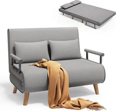 Produktbild von Schlafsessel mit Bettfunktion, Schlafsofa 2-Sitzer mit 6-Stufig Verstellbarer Rückenlehne und 2 Kissen, Sessel mit schlaffunktio für kleine Wohnung (Hellgrau)