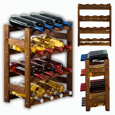 Produktbild von MODO24 Weinregal 16 Flaschen, Flaschenregal, Weinschrank, Weinständer, Getränkeregal, Kellerregal, Massivholz, 54x43x25 cm, Braun, RW1