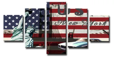 Produktbild von Visario Leinwandbild USA Flagge 160x80 cm – 5-teilig, Bild Wandbild Kunstdruck, aufhängfertig, Echtholzrahmen, Zackenaufhänger, Art. 5550