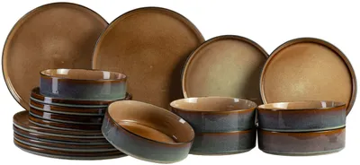 Produktbild von Cosy & Trendy Geschirrset Quintana Amber 18-teilig / 6 Personen - 6 Speiseteller, 6 Suppenteller und 6 Frühstücksteller