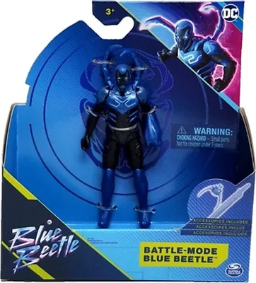A toy action figure of Blue Beetle in its packaging.