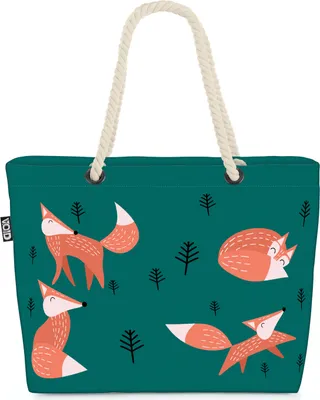 Produktbild von VOID Fuchs Wald grün Strandtasche Shopper 58x38x16cm 23L XXL Einkaufstasche Tasche Reisetasche Beach Bag