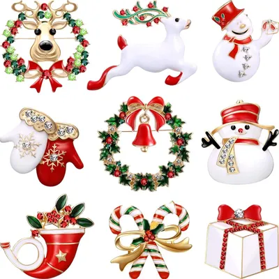 Image de Solidchoice - Coffret de 9 broches de Noël avec strass