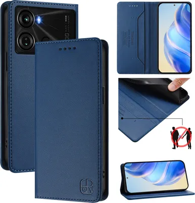 Produktbild von Lederhülle für itel P40 Hülle Flip Brieftasche Kartenfächern Ständer Schutzhülle Blau