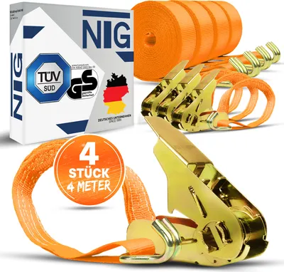 Produktbild von Spanngurt Zurrgurte 800 kg / daN 4m Meter 4 Stück Ratschengurt 2 teilig