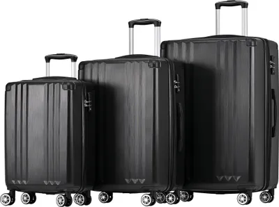 Produktbild von Koffer-Set, Hartschalen-Koffer, Rollkoffer, Reisekoffer, Handgepäck 4 Rollen, ABS-Material,  schwarz