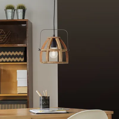 Produktbild von Brilliant Pendelleuchte Calley Schwarz/Holz Ø26cm max. 42W E27 ohne Leuchtmittel kürzbar