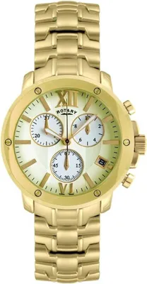 Produktbild von Rotary Herrenuhr Chrono Quarz Edelstahl Gold Zifferblatt römisch Datum GB02839/03