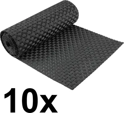Produktbild von Sichtschutzstreifen Rattan 10er Set TopMulti Polyrattan Doppelstabmatten Schwarz