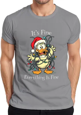 Produktbild von It's Fine Everything Is Fine Ente Weihnachten Lichterkette lustig Herren T-Shirt, Grau, S