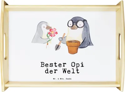 Produktbild von Mr. & Mrs. Panda Serviertablett Pinguin Bester Opi der Welt - Weiß - Geschenk, Nichte, Geburtstag, Servier Tablett, Opa, Geschenkidee, Bett-Tablett, Holztablett